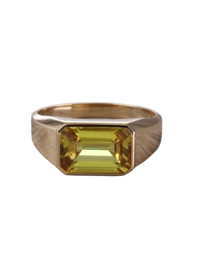 Emerald Cut Citrine Men Ring, Gold Plated Statement Ring, Geometric Design-image-16