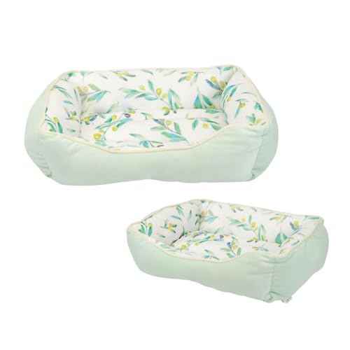 【ペット用 ベッド】スクエアベッド オリーブ柄 幅50cm×奥行45cm×高さ15cm | 犬用 超小型犬 小型犬 猫用 ベッド ペット用 軽量 お手入れ簡単 ナチュラル デザイン シンプル 滑り止め かわいい ペットグッズ