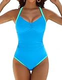 BMJL Tummy Control Swimsuits for Women Bust Support One Piece Bathing Suit Slimming Swimming Suits（L,Blue）