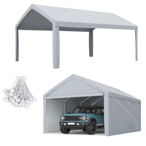 Image of ADVANCE OUTDOOR 10x20 ft Carport Replacement Top Cover w /Leg Cloth, Heavy Duty Waterproof & UV Protected, Easy Installation with Ball Bungees, Gray, Roof Only