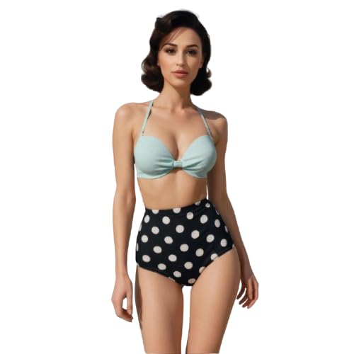 urge Retro Halter Neck Bow-Front Sweetheart Bikini Top for Women | Mint Vintage Pin-Up Style Swim Bra Top Only | Adjustable Tie Support - Small-picture-13