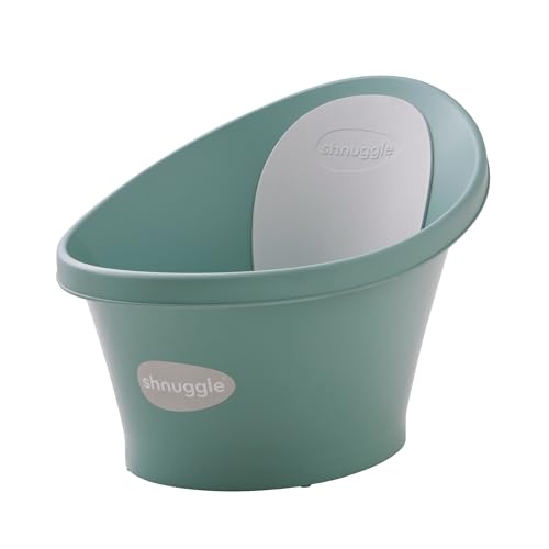 Shnuggle Bañera para bebé recién nacido, refuerzo integrado y respaldo suave, apto para recién nacidos, soporte de asiento de baño incluye tapón, color verde eucalipto