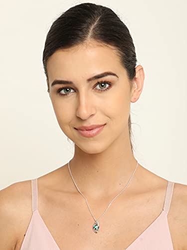 Image of CLARA 925 Sterling Silver Dark Green Eye Pendant Earring Chain Jewellery Set | Rhodium Plated, Swiss Zirconia | Gift for Women & Girls