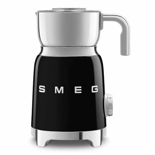 Smeg, Milchaufschäumer Multifunktion MFF11BLEU, mit Induktionssystem, 6 voreingestellte Programme, manuelle Funktion, abnehmbare Karaffe von 600 ml, Messkappe, integriertes Umschlag, 500W, Schwarz