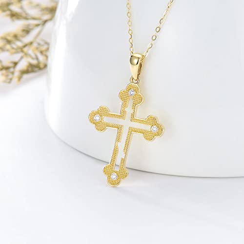 Wsx 14K Solid Gold Eastern Orthodox Cross Necklace For Women Russian Orthodox Cross Pendant Textured Religious Jewelry Baptismal #TOP1