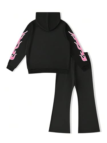 Men's 2 Piece Sweat Suits Long Sleeve Y2K Graphic Hoodies and Flared Sweatpants Set3