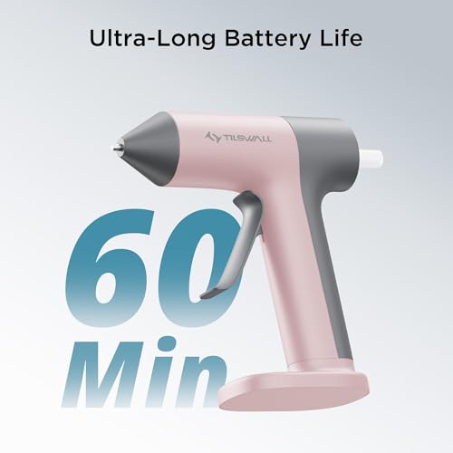 Image of Tilswall Cordless Hot Glue Gun W106 with 30s Fast Preheating Pink | Glue Gun Cordless & Rechargeable with Smart Power-Off, 2Ah Built-in Battery, 20pcs Glue Sticks, Ideal for DIY Craft, Repaire