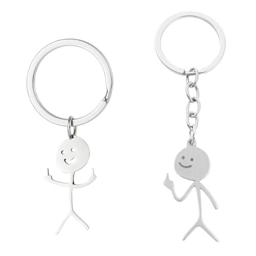 JEYORZY 2 pièces Porte-clés Smiley Langue des Signes Figurine Drôle de Visage Mignon Stickman avec Doigt Tendance Sac Clé de Voiture Pendentif Cadeau de Couple Mignon