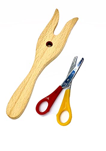 Minis aprendizaje creativo de tejido para niños y principiantes | Juego de tenedor de tejer con 1 x tenedor de tejer de madera + tijeras para manualidades + instrucciones | sin hilo de bordar Cover