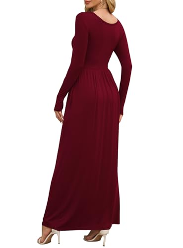 Image of DEARCASE Women's Maxi Dress Long Sleeve Crewneck Empire Waist Long Dresses | Empire Waist,round neck,floor length, dual side pockets, A-line,fall winter long dresses for wedding guest,party,vacation