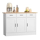 Buffet Cabinet with Storage - Buffets & Sideboards Kitchen Storage Cabinet, Wood Console Table Coffee Bar Accent Cabinets for Living Room Dining Room Entryway Large 3 Doors & Drawers, White 47.2'W