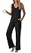 PrinStory Schlafanzug Damen V-Ausschnitt Pyjama Ärmellos Schlafanzug Sommer Nachtwäsche Tanktop Und Pyjamahose Loungewear Set (Schwarz, M)