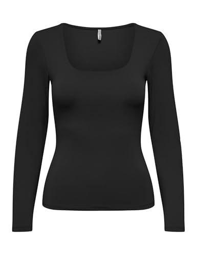 S Onlea L/S Deep Neck Top JRS Camiseta de Manga Larga para Mujer, Negro, S
