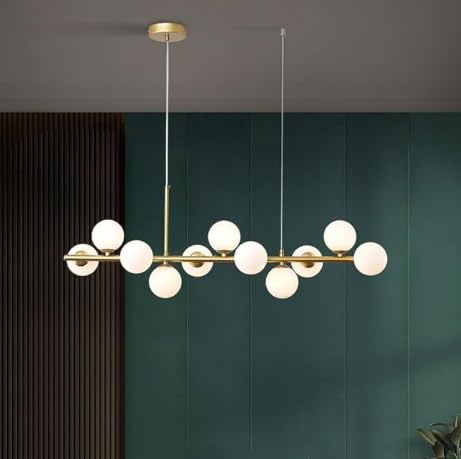 KXEcoLife Modern Pendant Lights Fixtures 11-Light Milky White Glass Globe Sputnik Chandelier Lighting Mid Century Hanging Light For Kitchen Island Dining Living Room