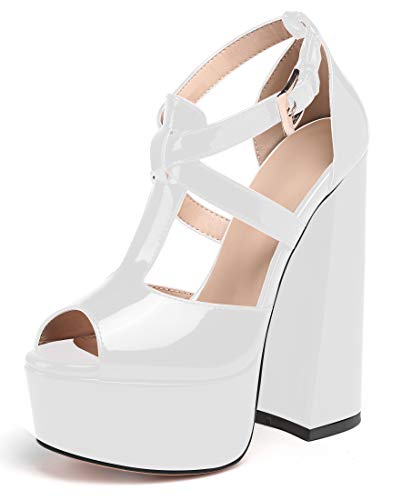 Eldof Womens Platform Chuncky Sandals High Heel 6” Ankle Strap Peep Toe T- Band Party Dress Casual Shoes2