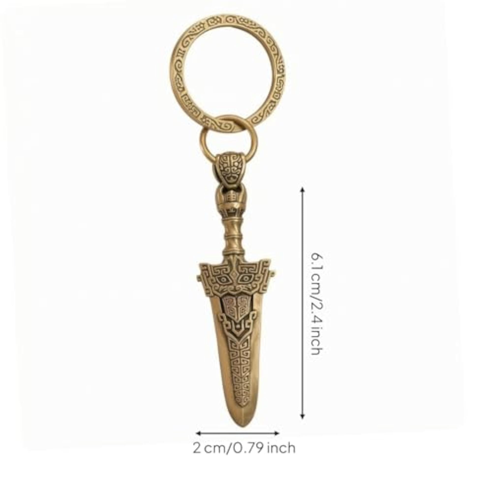 Geometric Engraving Gold Sword Charm with Copper-Ring