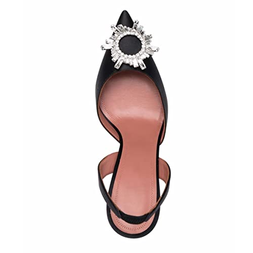 Arqa Satin Slingback Heels for Women Crystal Pointed Toe High Heels Wedding Bride Pump Shoes4