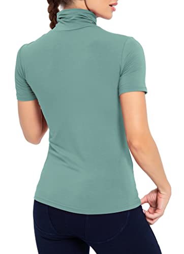 Image of AUHEGN Women's Mock Turtleneck Top Short Sleeve Lightweight Active T-Shirt (S-XXL)