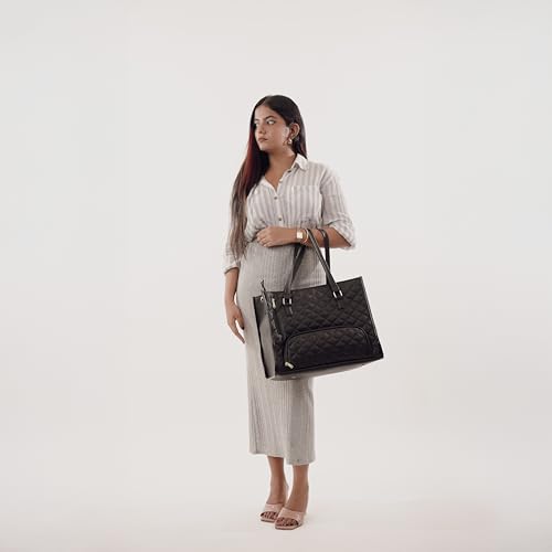 Image of Crewer Elegant Work Bag with Lunch Compartment - Laptop Tote Bag with Lunch Box Section, Office Bag with Insulated Lunch Storage - Stylish Quilted Shoulder Bag for Women.