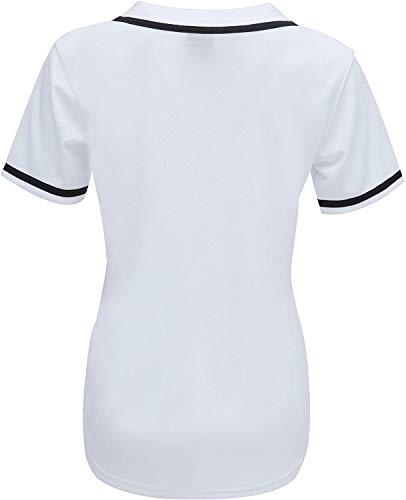 Oldtimetown Women's Button Down Baseball Coat, Blank Softball Team Uniform, Hip Hop Hipster Short Sleeve Active Shirt Coat, White/Black-02, Small #TOP1