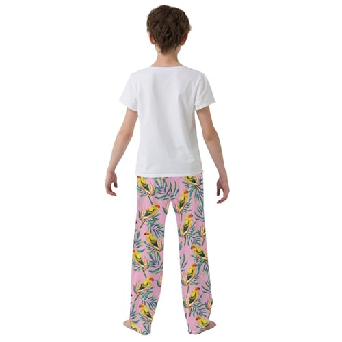 Parrot Bird and Leaves Boys Long Pants Soft Trousers Elastic Waist Kids Lounge Bottoms with Pockets S-XL3