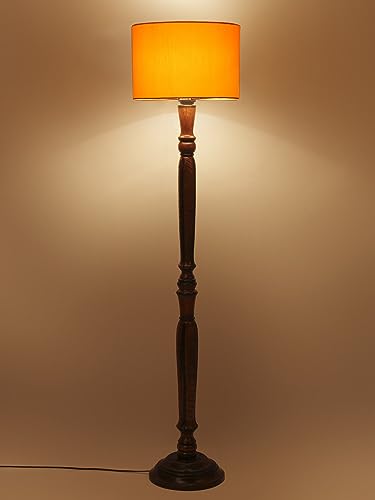 Image of Devansh Yellow Cotton Wooden Floor Lamp -4