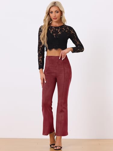 Image of Allegra K Women's Faux Suede Pants Business Casual Wide Legs Bell Bottom Flared Trousers