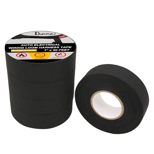 Image of 1 Inch x 50 FT Self-Adhesive Fabric Wire Harness Tape - 5 Rolls Wide Automotive Electrical Cable Loom Wrap, High Temp Heat Resistant, Engine Wiring Protection Starter Kit