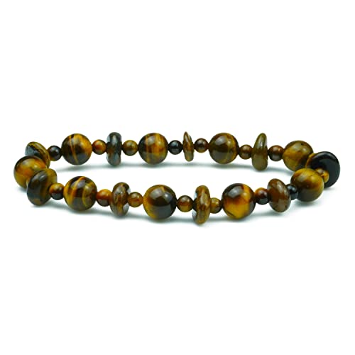 Image of REMEDYWALA Tiger Eye Bracelet(wati beads) For Reiki, Balance Chakra, Positive Energy, Healing | Tiger Eye stone Jwellery | Gemstones Round Beads Stretchable Bracelet for Men and Women