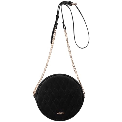 Round Crossbody Bag for Women PU Leather Circle Tassel Purse with Adjustable Strap Small Shoulder Handbags