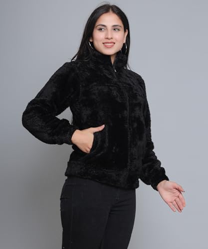 Image of Women's Ultra-Soft Plush Fleece Winter Jacket with High Neck & Full Front Zipper | Warm Cozy Fur Coat for Casual, Travel, Outdoor & Daily Cold Weather Wear