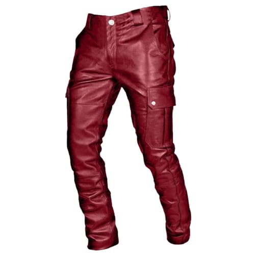 FULBHPRINT Men’S Retro PU Leather Pants Streetwear Punk Style Multi Pocket Casual Faux Leather Trousers3
