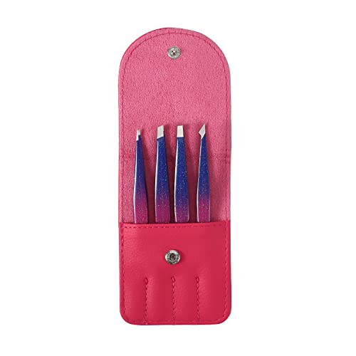 Lot de 4 pinces à épiler professionnelles en acier inoxydable à pointe inclinée et pointue pour poils incarnés, poils du visage, échardes, points noirs et tiques Cover