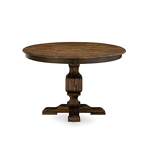 East-West-Furniture-F3MZ7-716-7-Piece-Dining-Set-Consist-of-a-Round-Dining-Room-Table-with-Pedestal-and-6-Dark-Khaki-Linen-Fabric-Upholstered-Parson-Chairs-48×48-Inch-Distressed-Jacobean East West Furniture F3MZ7 716 7 Piece Dining Set Consist of a Round Dining Room Table with Pedestal and 6 Dark Khaki Linen Fabric Upholstered Parson Chairs 48×48 Inch Distressed Jacobean