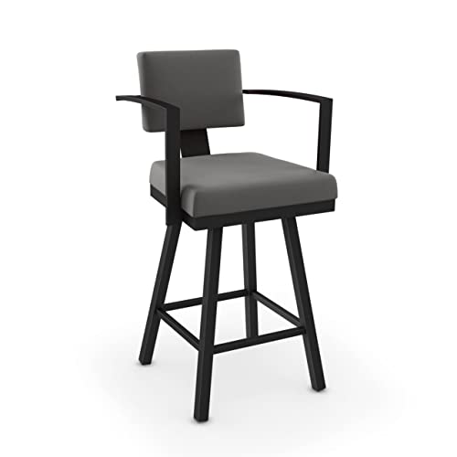 Image of Amisco Akers 26 in. Swivel Counter Stool - Grey Polyester /Black Metal