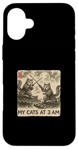 おもしろ墨絵 かわいい水墨画 日本人 私の猫 午前3時 スマホケース iPhone 16 Plus 用
