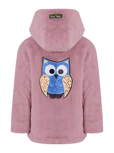 Kids Girls Kids Girls Winter Warm Coats Faux Fur Owl Applique Long Sleeve Zippered Hooded Coat Fleece Jacket4