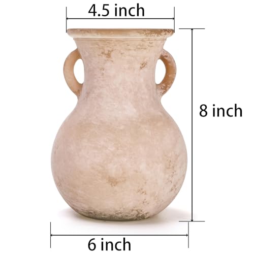 TOPZEA Rustic Farmhouse Vases for Home Decor, Glass Boho Flower Jug Vase Decorative Vintage Pottery Vase Pampas Grass Vases with Handles for Shelf, Kitchen, Table Centerpieces, Dinning Room, 8 inch