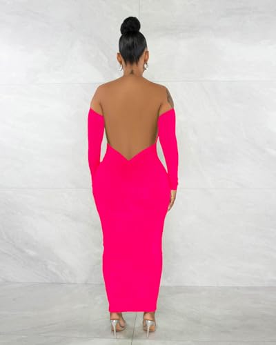 Womens Long Sleeve Off The Shoulder Maxi Dress Sexy Bodycon Midi Dresses Club Outfits3