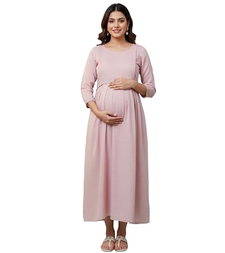 Image of DUMMY SHAPE Maternity Gown for Women | Floral Anarkali Flare Kurta with Dual Nursing Zippers | Pregnancy & Breastfeeding | Feeding Kurtis | Baby Shower | Mom to Be Gifts for Pregnant Woman