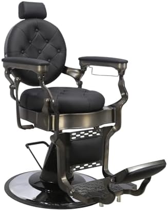 Italian Design Sillón de Barbería Profesional Olympo clásico reclinable con reposabrazos ergonómico (Negro)