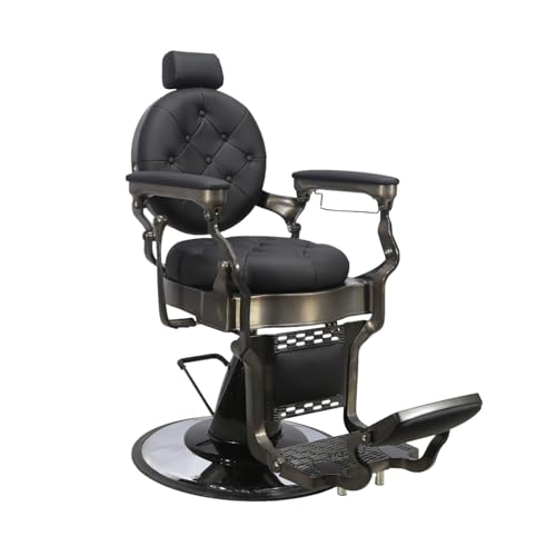 Italian Design - Sillón de Barbería Profesional Olympo - Diseño Clásico con Respaldo Reclinable, Reposabrazos Ergonómico, Ajuste de Altura Hidráulico y Tapizado en Vinilo Resistente - Color Negro