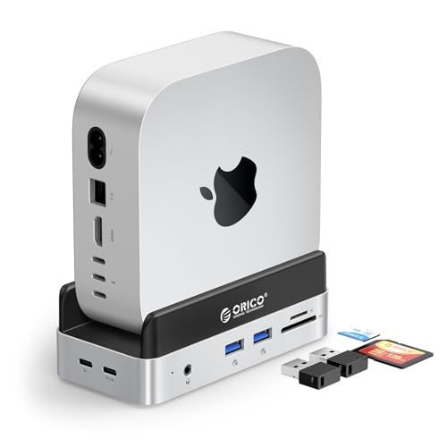 Image of ORICO MiniDock Mac mini M4 Dock and Stand Compatible M.2 SSD Up tp 8TB, 2xUSB A 10Gbps, SD /TF Card Slots, 3.5mm Audio, for Mac mini M4 and M4 Pro 2024(VSE)