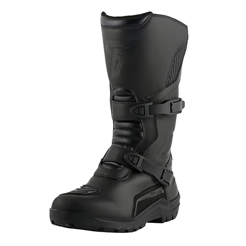 Chaussures de motard cruiser Texpeed contre la pluie en cuir noir