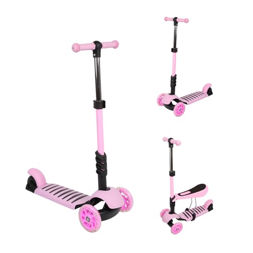 3 en 1 Patinete de 3 LED Ruedas, Draisienne con asiento desmontable y freno, Patinete para niños con asa ajustable en altura, 2 años a 50 kg