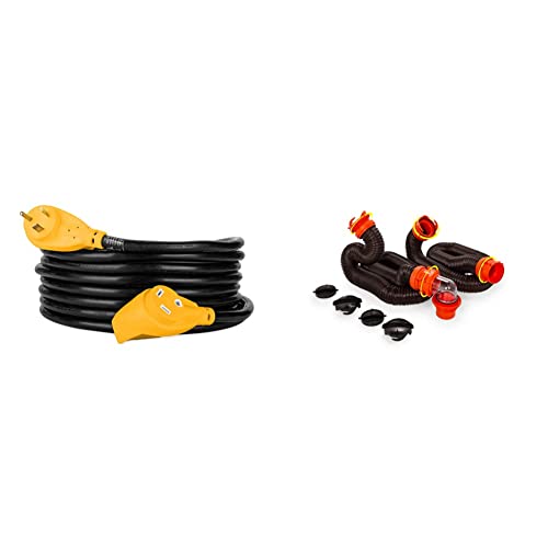 Camco Powergrip Rv Extension Cord | Features Power Grip Handles And An Extremely Flexible Design | 30-Amp, 10-Gauge, 25 Feet (55191) & 20' (39742) Rhinoflex 20-Foot Rv Sewer Hose Kit, Black, Brown #TOP1