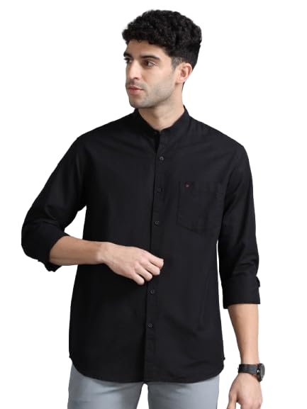 cool colors Men's Solid Slim Fit Cotton Full Sleeve Casual Shirt with Mandarin|Chinese Collar,Chest Pocket-picture-15