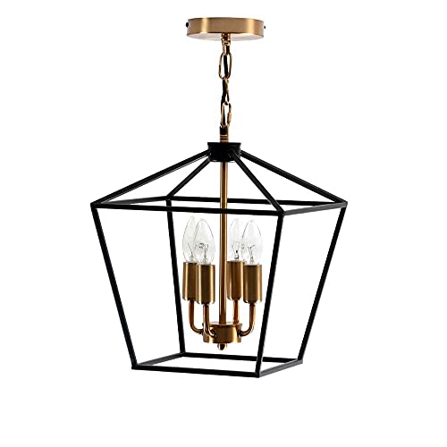 Lámpara retro negro y oro de 4 cabezas para salón y comedor