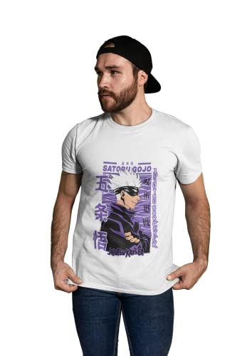 Image of Anime t Shirt for Men - Satoru Gojo Tshirt - Round Neck Jujutsu Kaisen Anime T Shirt for Men & Women (White, Cotton)