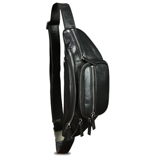 Genuine Leather Fanny Packs for Women and Men Waist Bag Vintage Hip Bum Bag Over Shoulder Crossbody Sling Bag (Black)